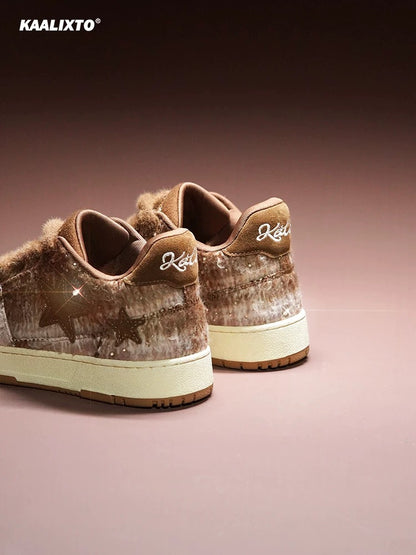 Kaalixto rough diamond gradient brown star shoes sneakers national trend autumn and winter low-top versatile breathable warm casual shoes