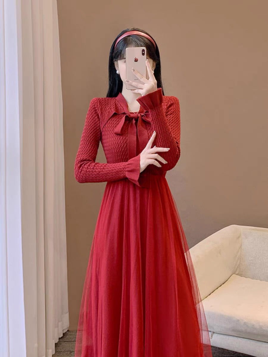 New autumn clothing, retro temperament, gentle and western style fairy skirt, bottoming sweater skirt, high-end knitted mesh dress