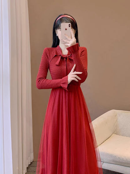 New autumn clothing, retro temperament, gentle and western style fairy skirt, bottoming sweater skirt, high-end knitted mesh dress