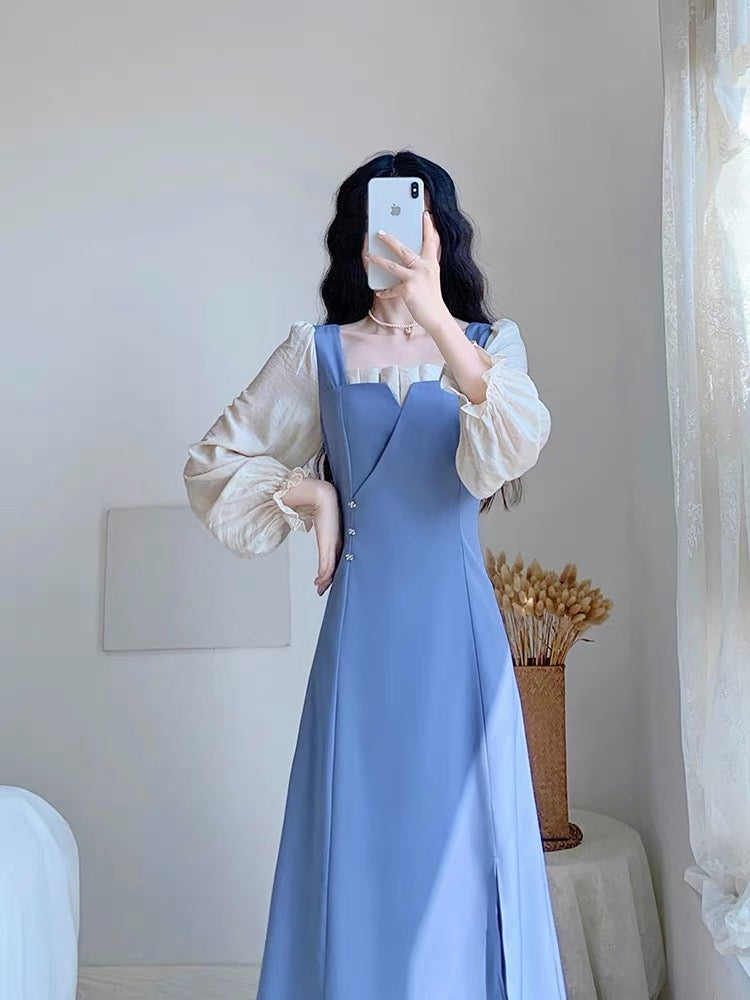 Autumn 2023 new women's skirt French gentle style fairy sweet waist slimming long-sleeved dress