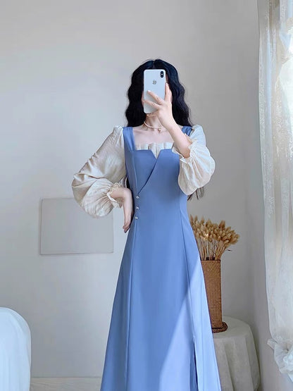 Autumn 2023 new women's skirt French gentle style fairy sweet waist slimming long-sleeved dress