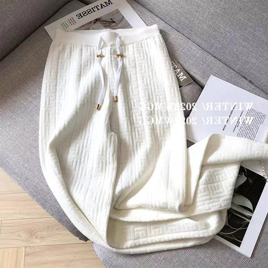 YLSZ Customized ~ White Wide Leg Pants Spring and Autumn 2023 New Knitted Pants High Waist Draping Granny Pants Casual Pants (P123)