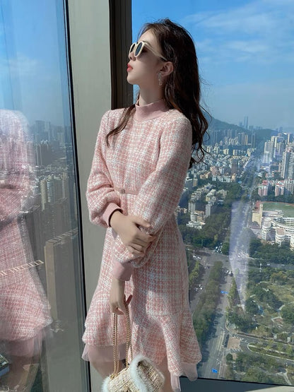 Winter sweet dress for women 2023 new thickened winter skirt small pink super fairy age-reducing skirt for women (B1416)