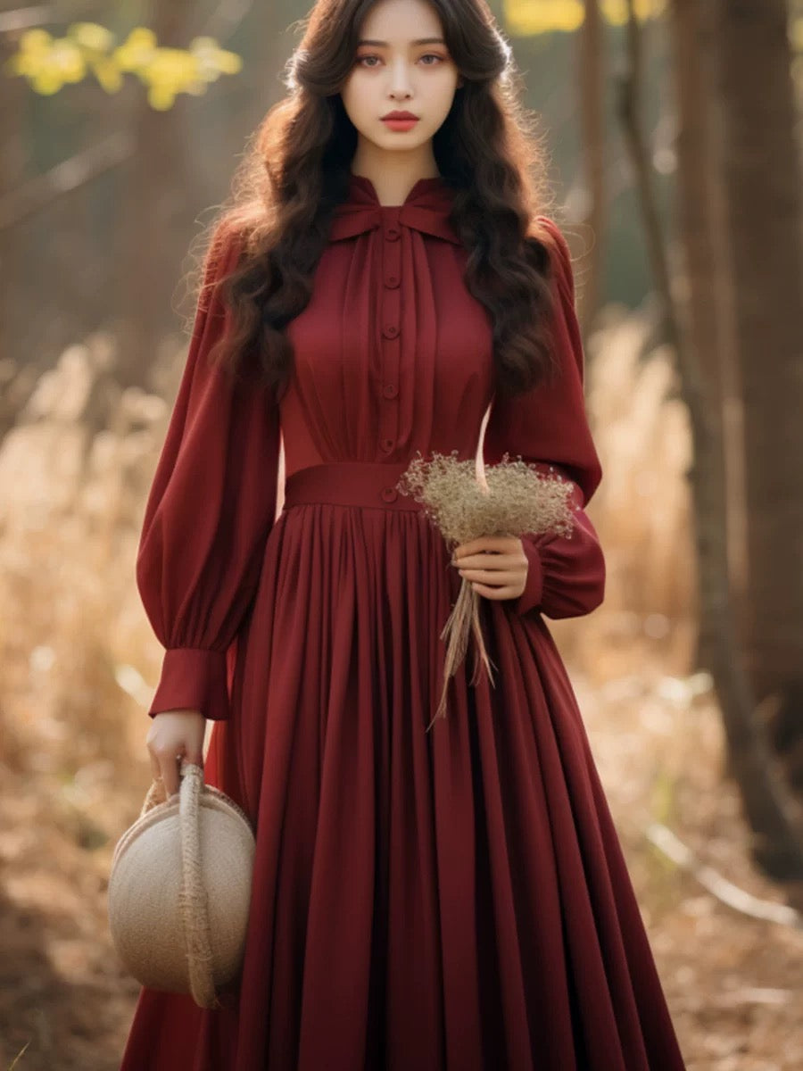 French style, high-end, unique and super pretty red dress, women's aut –  Lee Nhi Boutique