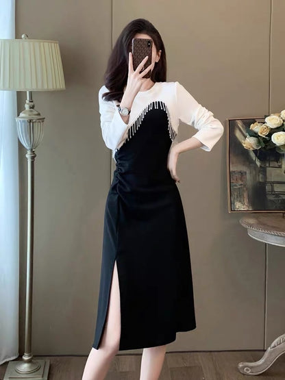 French style small fragrant dress for women 2023 autumn and winter new style waist slimming mid-length high-end temperament skirt