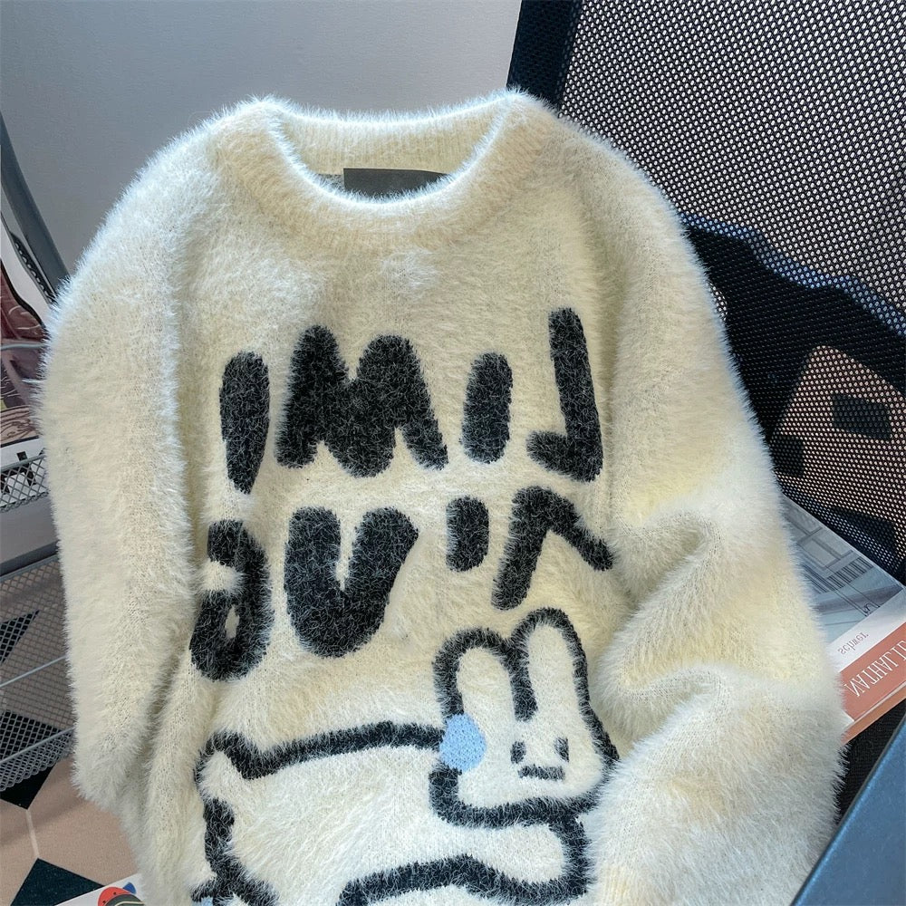 Milk fufu sweet and gentle style cute rabbit soft waxy sweater men and women autumn and winter niche mink fleece knitted sweater jacket