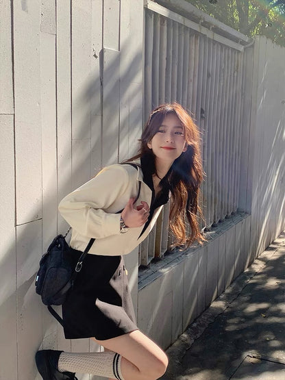 Yang Paopao Cream Apricot Stacked Fake Two-piece Shirt Women's 2023 Spring New Loose Korean Style Versatile Top