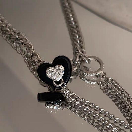 YIcheon cool love chain splicing necklace female ins cold wind genderless metal clavicle chain C03