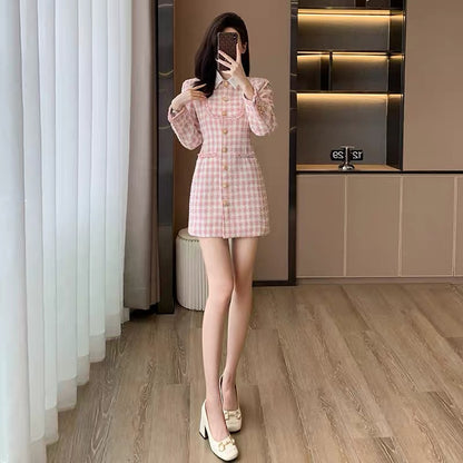 Xiaoxiangfeng pink dress for women autumn 2023 new French style high-end temperament high-end light luxury long-sleeved skirt