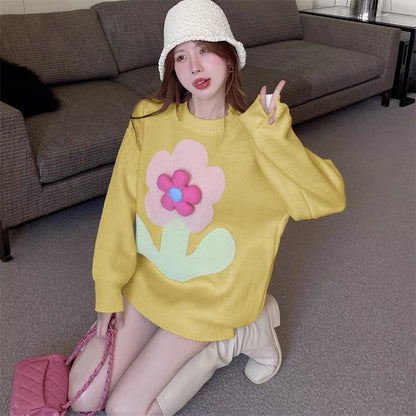 Breast fufu lazy sweater autumn and winter niche Korean style loose round neck design pullover sweater jacket sweatshirt for women