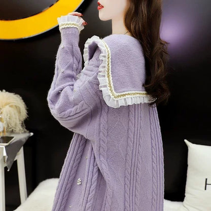 Sweater knitted cardigan coat for women autumn and winter thickened 2023 new loose lazy printed western style long-sleeved top for women