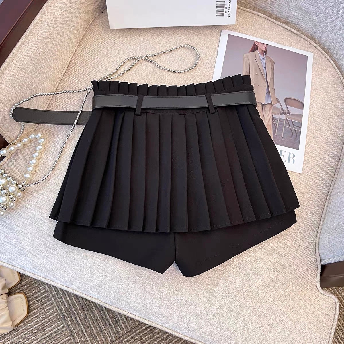 Slim high waist slim pleated shorts skirt women's summer white jk skirt 2023 new women's group A-line skirt