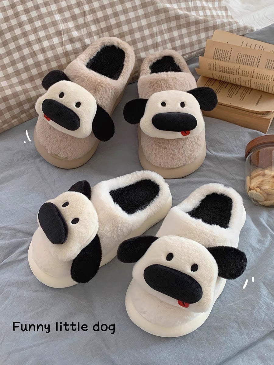 Thin strips of cute and cute three-dimensional dog couple cotton slippers to keep warm and non-slip winter internet celebrity home shoes for men and women