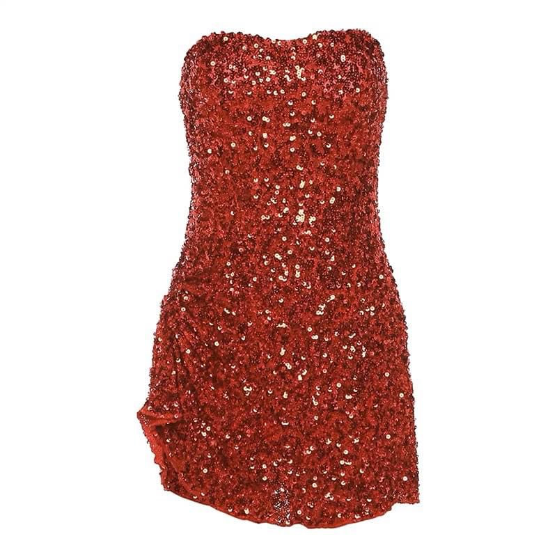 Weird girl, abstinent niche homemade sequined tube top dress with white temperament, slim fit and hip-hugging skirt