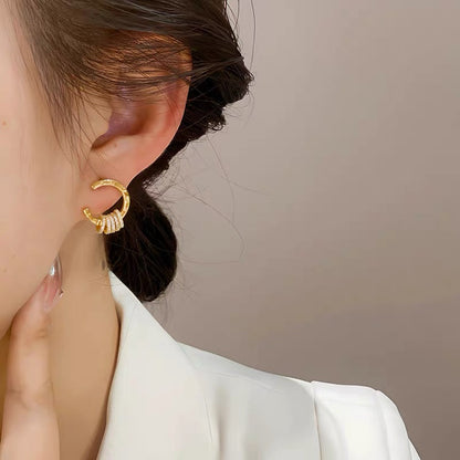 High-end Korean personality temperament earrings earrings golden zircon ring simple female earrings trendy small net red earrings
