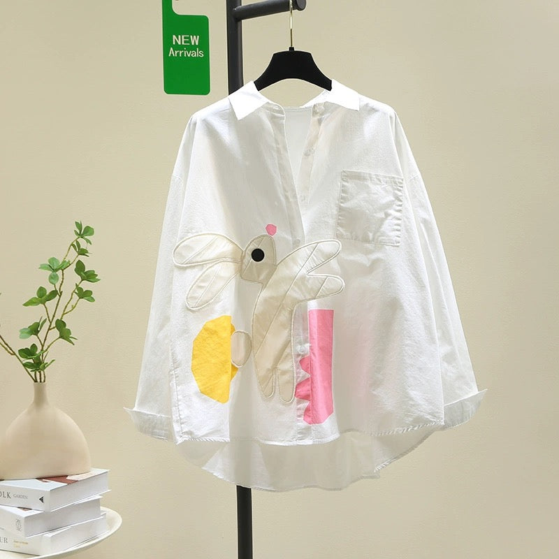 Artistic style small fresh blue shirt female 2024 spring new design sense loose casual shirt chic top