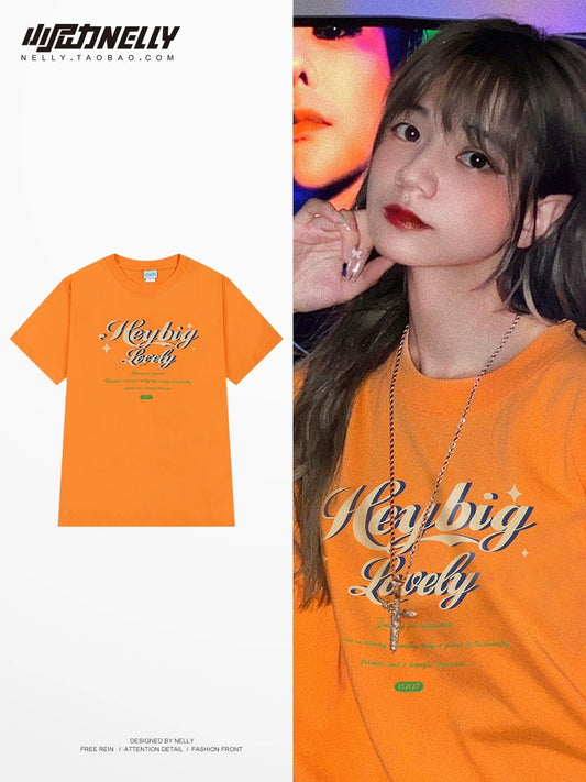 2024 new summer short-sleeved T-shirt for men and women, trendy loose Hong Kong style half-sleeved trendy brand boys pure cotton T-shirt bf