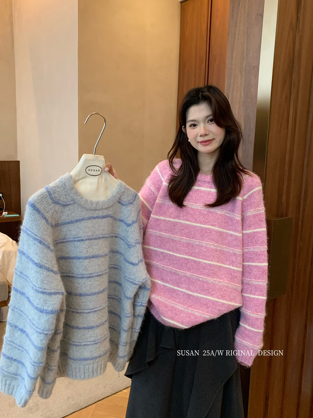 Early winter essential! 【SUSAN】A must-have for stripe lovers | Simple, casual striped soft and warm sweater 1373s# LWD