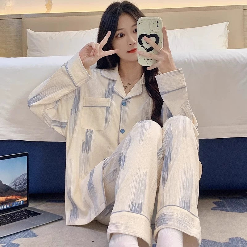 Pajamas women summer cardigan long-sleeved trousers suit summer ladies 2024 new cartoon spring autumn winter home clothes