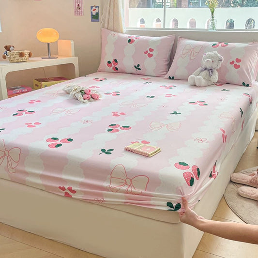 Cotton bed sheet single piece pure cotton bed cover dust cover summer children single mattress anti-slip protective cover three-piece set