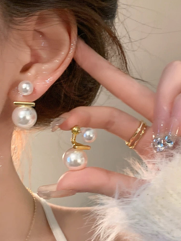 Two-wear style~French pearl earrings for women 2023 new niche design high-end light luxury earrings earrings for women