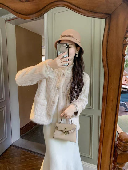 Fish Rabbit's rabbit fur all-in-one jacket for women 2023 autumn and winter new temperament furry high-end loose top