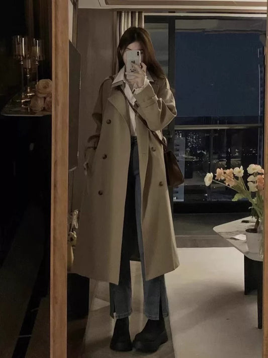 This year's popular windbreaker jacket for women 2024 early spring and autumn new khaki British style small medium-length coat