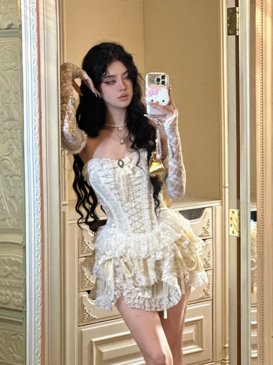 NOIDENTITY Luxurious heavy-duty French Rococo court girl velvet high-waisted tube top tutu skirt