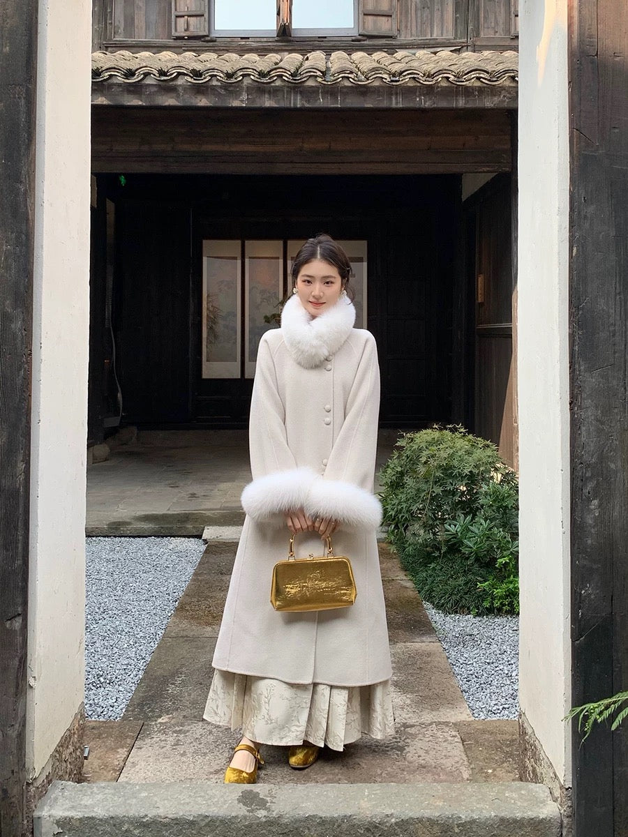 ICELOLLY new Chinese style double-sided woolen coat for women in autumn and winter rich family's wool woolen coat