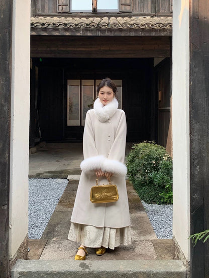 ICELOLLY new Chinese style double-sided woolen coat for women in autumn and winter rich family's wool woolen coat