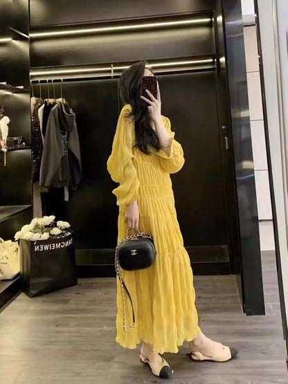 Early autumn women's clothing 2023 new French style sweet and gentle style high-end temperament small long skirt dress for women (S0956)