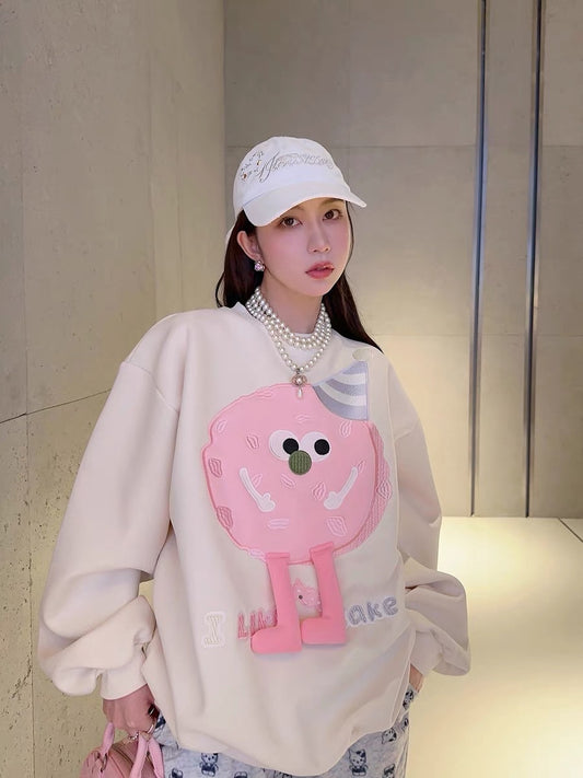 Thebestxue off-white small pink ball loose sweatshirt for women 2023 new popular tops autumn women's jacket trendy