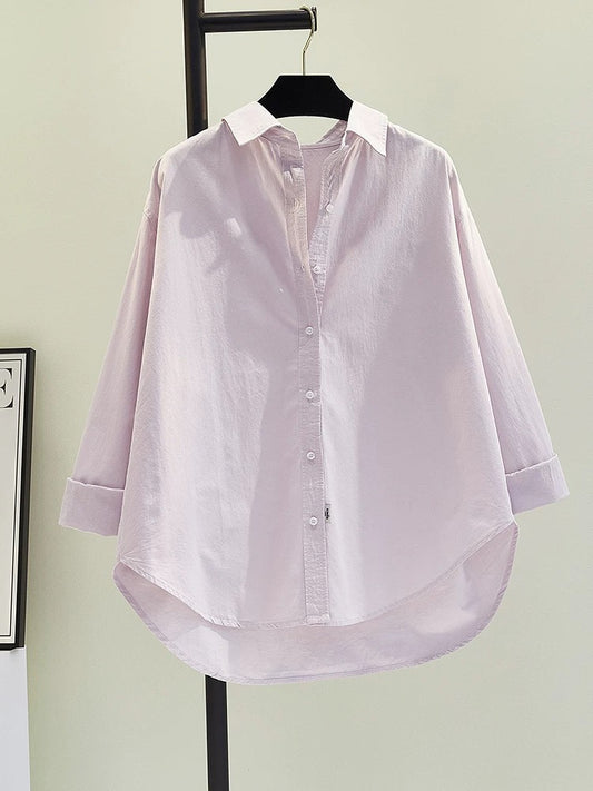 Pink purple long-sleeved sun protection shirt female 2024 spring and summer new Korean version loose versatile long-sleeved shirt thin top