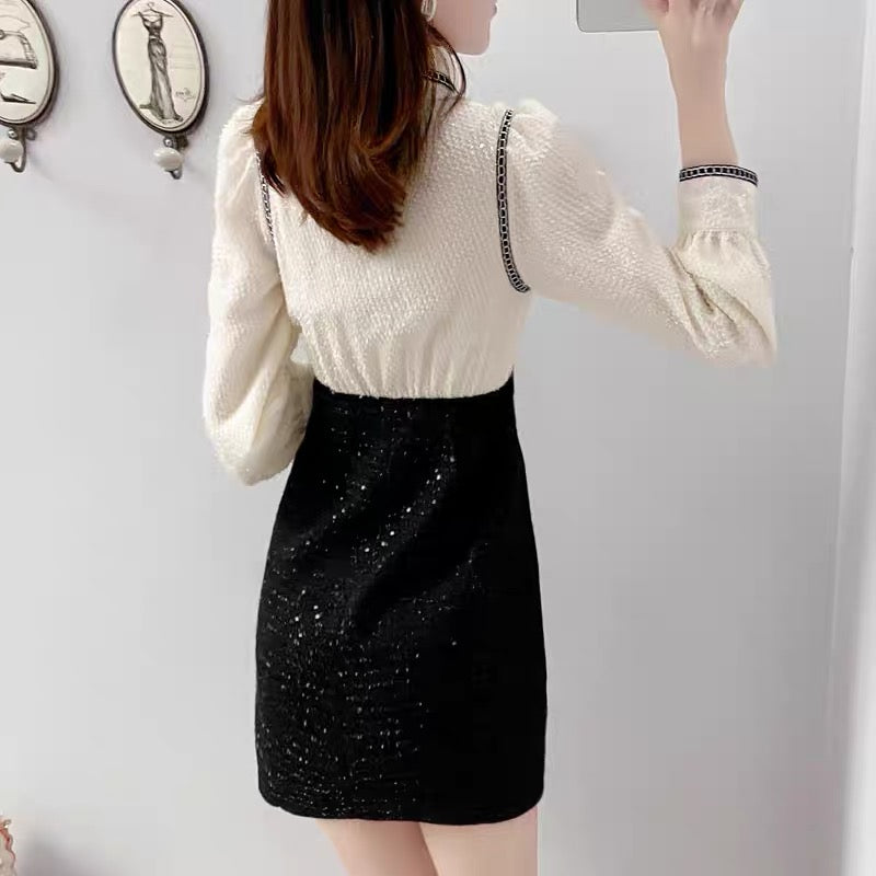 Small dress autumn and winter 2022 new style doll collar temperament waist slimming long-sleeved woolen skirt for women
