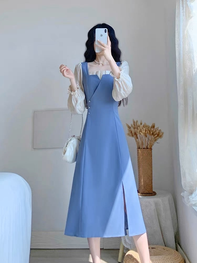 Autumn 2023 new women's skirt French gentle style fairy sweet waist slimming long-sleeved dress
