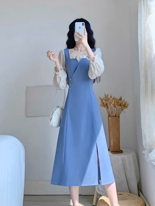 Autumn 2023 new women's skirt French gentle style fairy sweet waist slimming long-sleeved dress