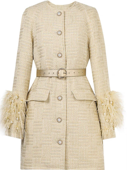 2023 winter new fashion temperament heavy industry beaded ostrich feather down lining tweed down jacket