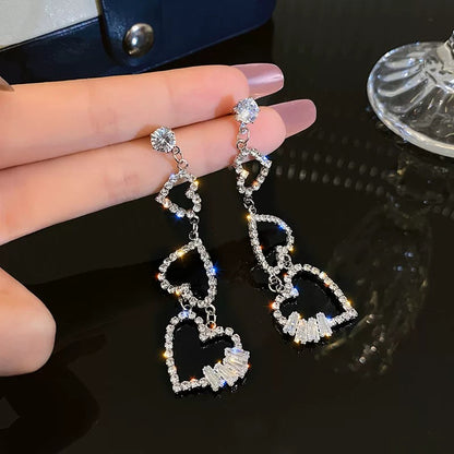 LACELIPS baby sweetheart ~ diamond-encrusted love tassel temperament long face slimming fashion versatile earrings for women