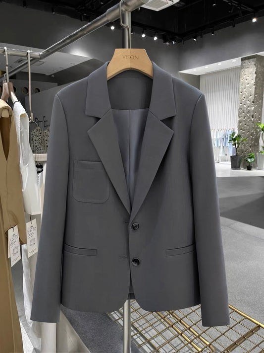 Gray simple autumn suit women's jacket 2023 new high-end sense of foreign style light luxury niche casual top suit