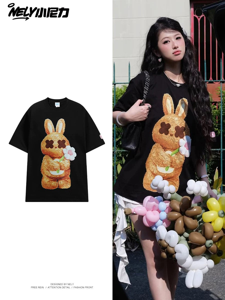 American cartoon cat print round neck short sleeve men and women summer 2025 couple pure cotton t-shirt half sleeve bottoming shirt trend