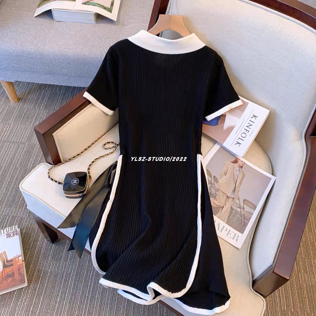 YLSZ customization~French retro playful slim stitching slim and high-end black summer new style trendy dress (D117)