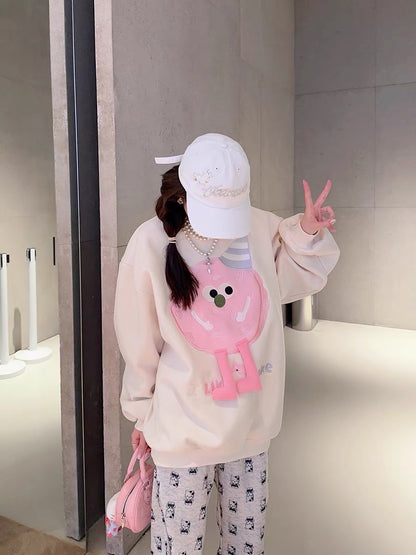 Thebestxue off-white small pink ball loose sweatshirt for women 2023 new popular tops autumn women's jacket trendy