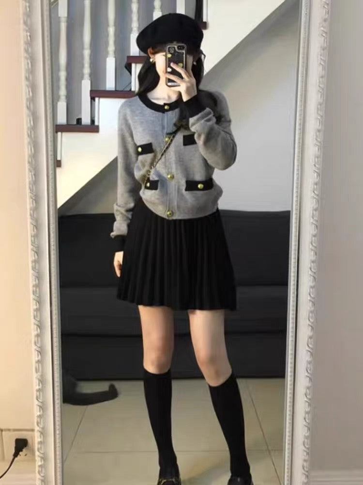 Autumn French temperament small fragrant wind sweater jacket jacket skirt salt system light cooked two-piece suit casual all-match