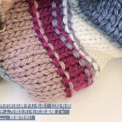 2022 new Japanese style lazy style thick line loose rainbow striped cocoon pullover sweater for women autumn and winter outer wear foreign style V1149