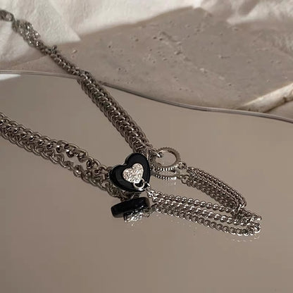 YIcheon cool love chain splicing necklace female ins cold wind genderless metal clavicle chain C03