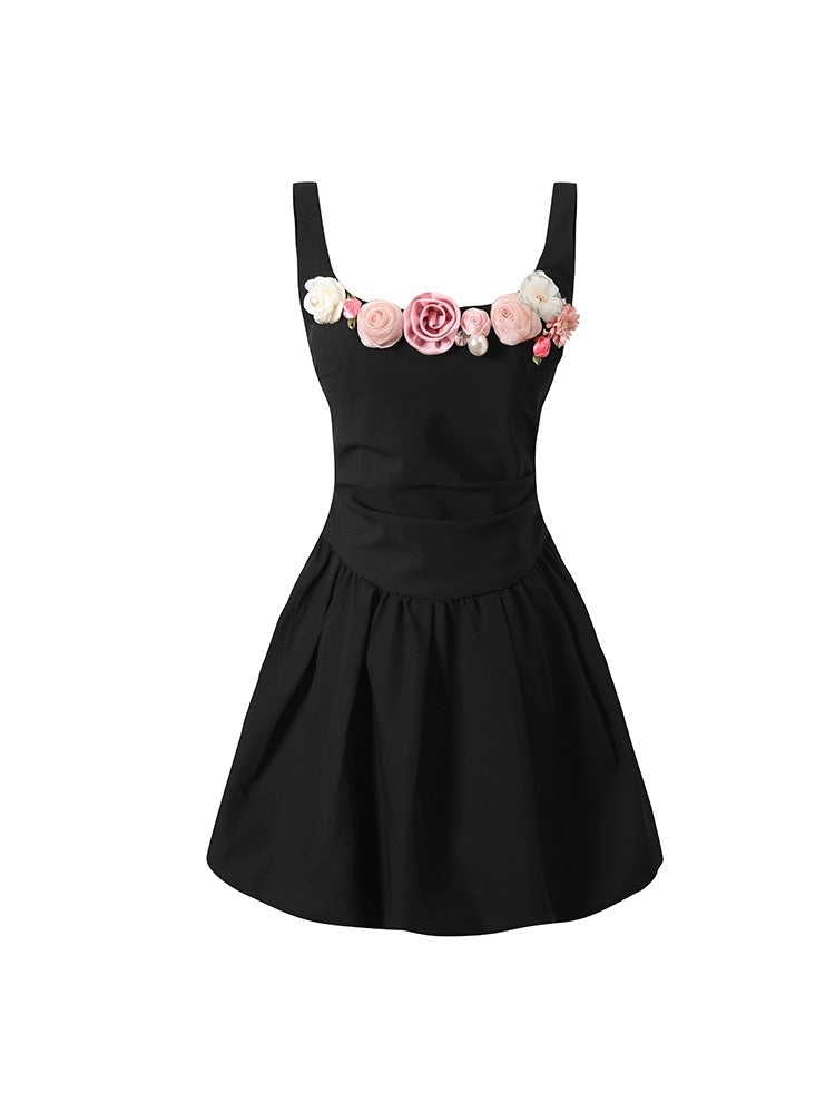 Underpass original black French girlish flower atmosphere waisted tutu skirt suspender dress for women