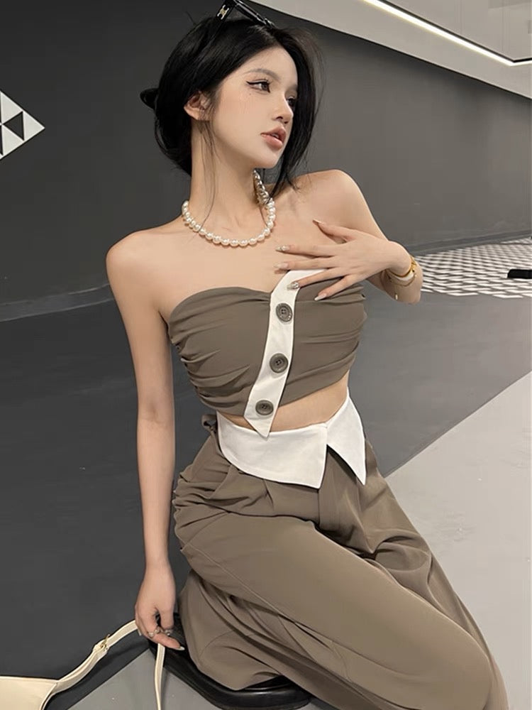 Hot girl suit female summer pure desire sexy short tube top suspender Lee Nhi Boutique Hot girl suit female summer pure desire sexy short tube top suspender Lee Nhi Boutique