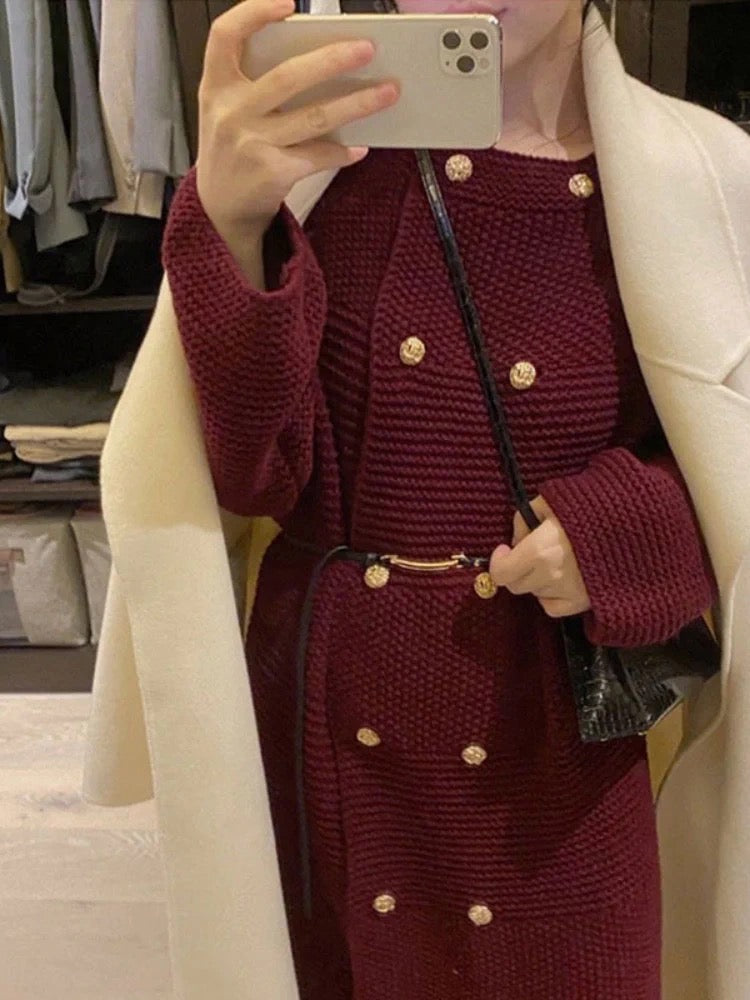 2023 New French High-Quality Long Skirt for Socialites Xiaoxiang Style with Bottoming Knitted Dress for Women Spring and Autumn