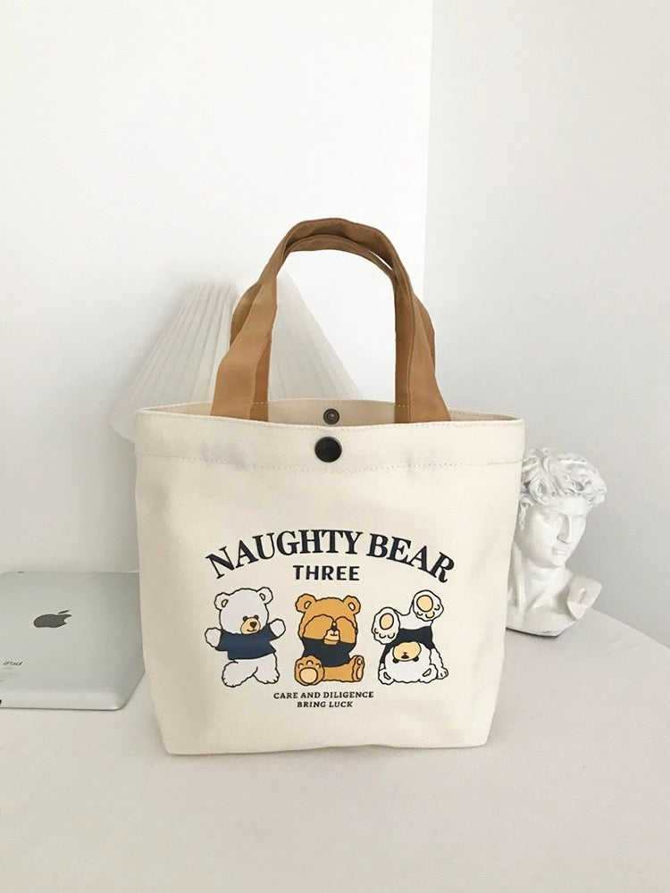New bear canvas bag female student portable work small hand-held lunch bag handbag canvas bag gift bag