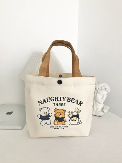 New bear canvas bag female student portable work small hand-held lunch bag handbag canvas bag gift bag